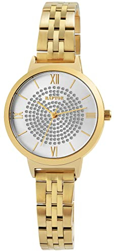 Raptor Marienne Damen-Uhr Edelstahl Similisteine Faltschließe Analog RA10230 (goldfarbig)