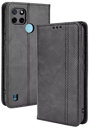 EASSGU Funda para Realme C21Y / Realme C25Y (6.5 Inches) Carcasa con Interruptor Magnético de Cuero PU Flip Folio, [3 Ranuras para Tarjetas] [1 Wallet] Case - Negro