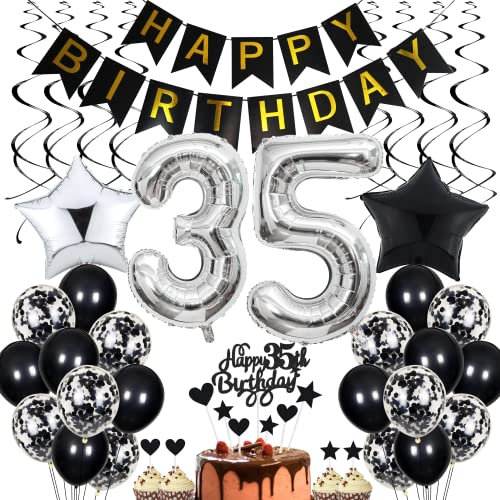 35. Geburtstag Dekoration Schwarz - Tortendeko für Männer und Frauen - Black and White Party Deko