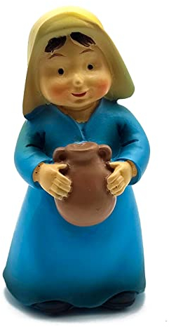 Acan Tradineur - Figura de pastora con Jarra Naif para belén - Fabricado en marmolina - Figura Decorativa Divertida para Nacimiento, Navidad, decoración Tradicional - 9,7 x 5 x 4 cm.