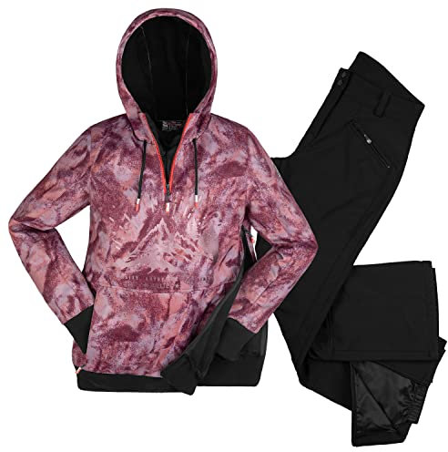 Killtec leichter Damen Skianzug - mit 10.000 mm Wassersäule - Windbreaker Hoodie Pflaume schattiert - Funktionshose Schwarz - Größe 38