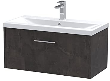 Hudson Reed Wall Hung 1 Drawer Vanity Unit & Mid-Edge Ceramic Basin, 800mm, Matt Metallic Slate