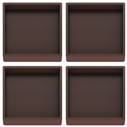 Lot de 4 dessous de verre carrés en caoutchouc antidérapants pour pieds de meubles, canapés, lits et chaises de piano - 8,9 cm - Marron carré 8,9 cm