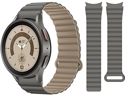 HITZEE Kompatible mit Samsung Galaxy Watch 4 Armband 40mm 44mm/Galaxy Watch 5 Armband, 20mm Armband Silikon Magnetisch Loop Band für Galaxy Watch 4 Classic/Watch 5 Pro, Grauer-Kaffee