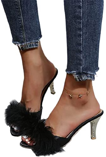 ticticlily Damen Sandalen mit Absatz Feder Slip-On Spitz Zehe Kopf Sandaletten Stiletto Pumps High Heels Slides Sommerschuhe