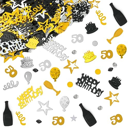 OSDUE Konfetti 50 Geburtstag Deko, Schwarz Gold für 50 Geburtstag, Jubiläum Party Supplies, Tischdeko, Konfetti Streudeko Schwarz