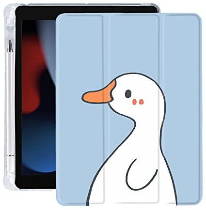 Niedliche Kawaii-Ente für iPad 7./8./9. Generation Hülle mit Stifthalter, Auto Sleep/Wake, blaues Leder mit klarer weicher TPU-Rückseite für iPad 10,2 Zoll 2019/2020/2021