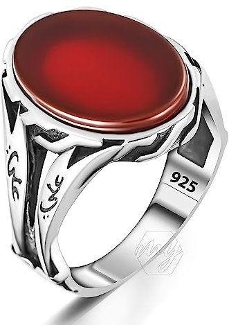 mysilverworld Herren-Ring aus 925er-Sterlingsilber mit Achat-Stein, Hazrat Ali Zulfiqar Schwert, Metall, Achat