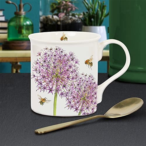 Lesser & Pavey British Designed Coffee Mug | Ceramic Coffee Mugs for Home or Work | Large Mugs for Hot Drinks | Bee Tanical Allium Tea and Coffee Cups - Sarah Boddy