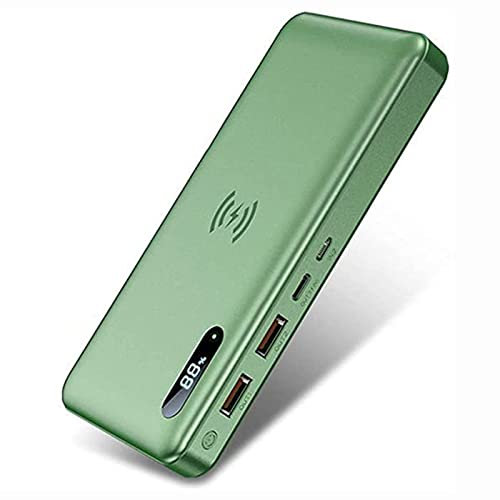fUfIzU Power Bank inalámbrico 30000Mah PD 65W/15W Cargador portátil QC3.0/QC4.0/SCP Carga rápida con 2 entradas y 3 Salidas (Qi y USB C) Batería Externa para teléfonos, tabletas y más,Verde
