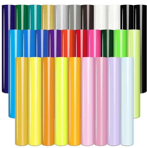 Tintnut 30 Sheets Heat Transfer Vinyl, 12 x 10 Colorful HTV Vinyl Bundle White Printable Iron on Vinyl Sheets Black Printable Iron on Vinyl Paper for T-Shirts Fabrics Clothing