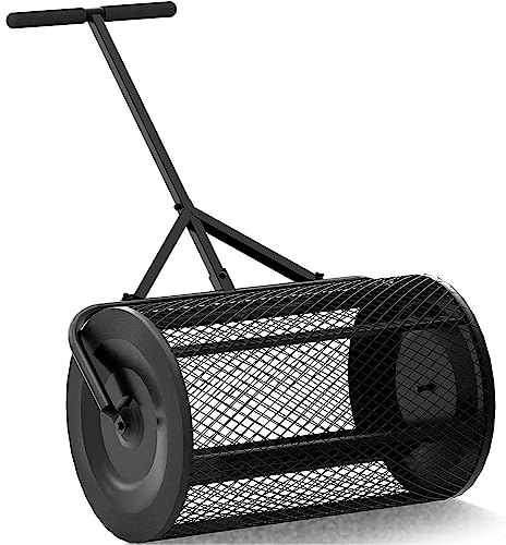 Torfstreuer,Rasenwalze Füllvolumen Graswalze aus Metall, Gartenwalze mit Griff, Handwalze Befüllbar mit Wasser/Sand, Rasenroller für Rasen Garten,Black-40 * 60cm