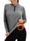 Damen Fleece Laufshirt Fleecepullover Langarm, 1/4 Reißverschlus Funktionsshirt Thermo Atmungsaktive Sportshirt Fitness Shirt Winter Warm,Grau,L