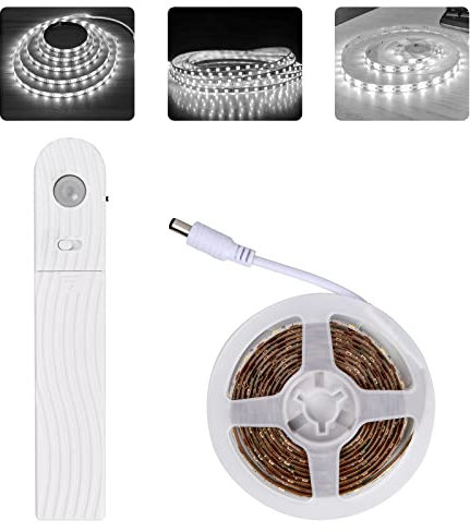 Pagezol Motion Sensor LED Strip Lights Self-Adhesive, 2 M Battery LED Strip Lights with Switch, 120 LED Dimmable Lights Strip, Cuttable Dimmable LED Tape for Under Cabinet Kitchen Bedroom (Cool White)