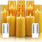 MozkeTo19 Flickering Flameless Candles, Battery Operated with Remote and 2/4/6/8 H Timer, Pack of 9 (D2.3 xH 5 6 7) with Realistic Moving Wick Candles for Home Decor (Gold)