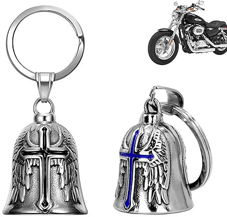 XNZMYN 2 Stück Guardian Bell Motorrad Glöckchen, Edelstahl Motorrad Glocke Glücksbringer, Motorradglockenaufhänger Chrom für Motorrad Zubehör oder Schlüsselanhänger (Blau+Schwarz)