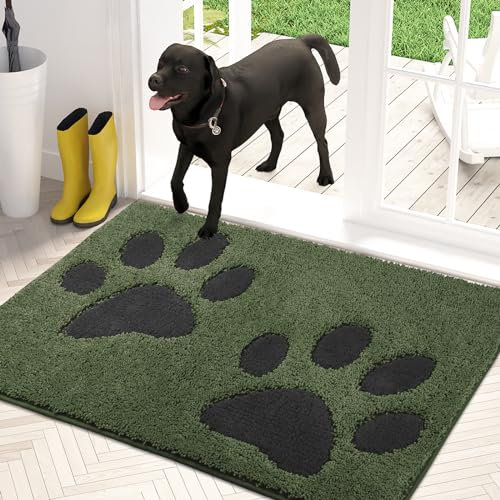 PURRUGS Dirt Trapper Door Mat 32 x 47, Non-Skid/Slip Machine Washable Microfiber Entryway Rug, Dog Doormat, Super Absorbent Welcome Mat for Muddy Wet Shoes and Paws, Green