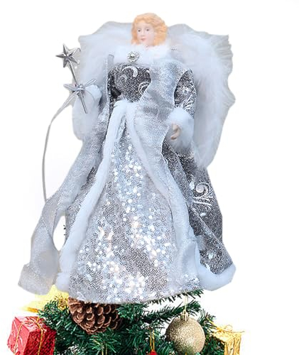 Jomewory Weihnachtsbaum Engel-Topper, Feiertags Weihnachtsdekorationen Mit Flügeln | Weihnachtsbaumspitze Dekoration, Engel Weihnachtsbaumspitze Figur, Weihnachtsdekorationen - 30cm