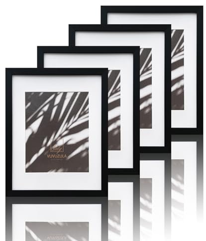 VUVUZULA Bilderrahmen mit Passepartout, 35,6 x 27,9 cm, Schwarz, 4 Stück