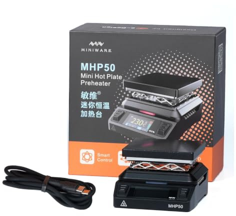 MINIWARE Soldering Station MHP50 Hot Plate Preheater Constant Heating 100-350°C Smart Soldering Iron Welding Platform Tool 50 * 50mm Brass (Nano-ceremic Coating) Heating Area