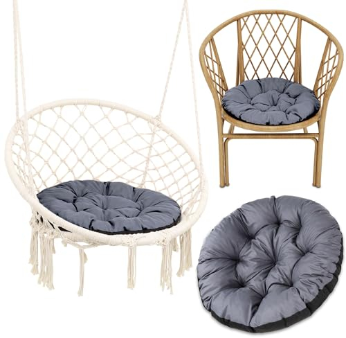 Cojín Redondo Jardin para sillas Colgante et Silla Ratan 60 cm - Cojin para Hamaca Cojines Redondos de Asiento Exterior o Interior Grafito Sombra B