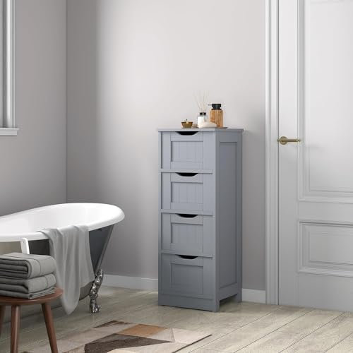 mcc direct Bathroom Floor Storage Cabinet, Bathroom Storage Unit with 4 Drawers, Bathroom Cabinet Freestanding for Living Room, Dining Room, Kitchen Toby (Grey)
