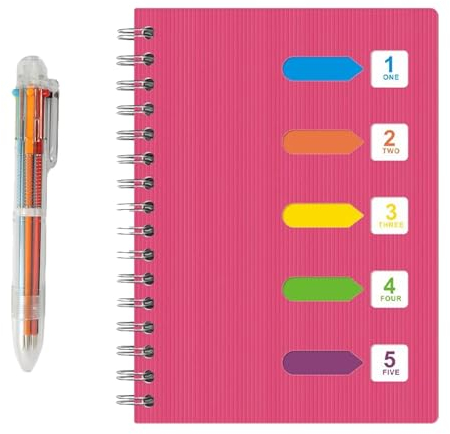 Carnet Spirale A5,Cahier avec Intercalaire de Séparateur,Cahier Intercalaire avec 5 Onglets de Couleur,240 pages A5 Journal avec 5 onglets de Couleur,Cahiers De Projet à Spirale pour Lécole de Bureau