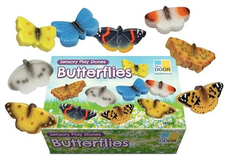Yellow Door Sensory Play Stones Butterflies |Set of Eight Realistic Toy Butterflies |Butterfly Small World Pretend Play |Butterfly Figurines |Early Educational Learning |Mud Kitchen |Outdoor Learning