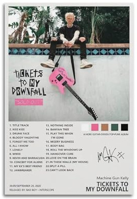 szzmyo Machine Gun Kelly-Poster, Tickets to My Downfall, Album, Poster, dekoratives Gemälde, moderne ästhetische Leinwand, Poster, Schlafzimmer, Kunst, Wohnzimmer, Dekoration, Poster, 30 x 45 cm,
