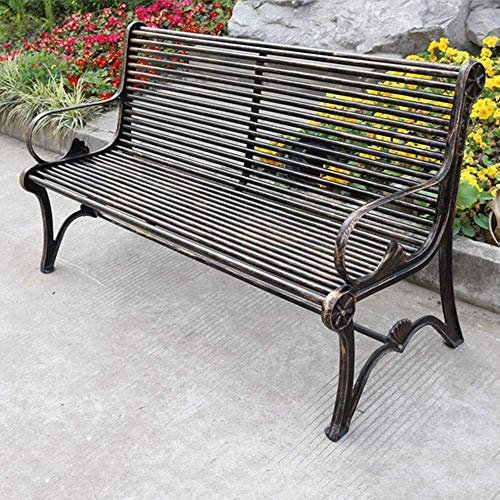 SmPinnaA Holz-Gartenbank-Sitz, Gartenbank-Latten, Gartenmöbel, Terrasse, Garten, Veranda, Bank, Innenhof, Metallguss-Aluminium-Parkbank Mit Rückenlehne Und Handläufen Für Hinterhof Und Rasen-Ruhesitz