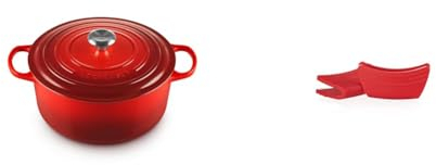 Le Creuset Cocotte redonda de hierro fundido, 28 cm, 6, 7 L, Todas Las Fuentes de Calor & Le Creuset Agarradores, Set de 2, Silicona, Adaptable, Resistente al calor hasta 250 grados Celsius