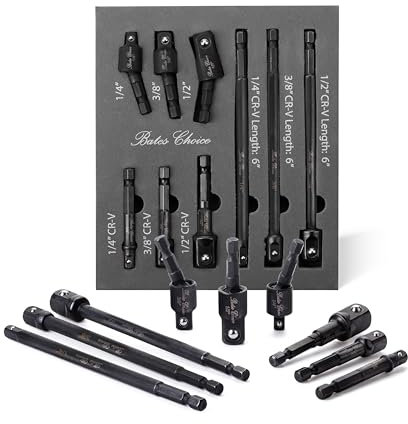 Bates- Impact Socket Adapter Set, 9 pcs, Rotatable Socket Adapter, 1/2 1/4 3/8 1/4 Hex Shank Impact Adapter Set, Impact Swivel Socket Set