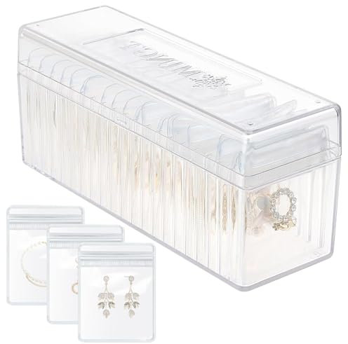 Clear Jewelry Organizer Dustproof Clear Jewelry Box with 20 Anti Tarnish Jewelry Bag Portable Jewelry Storage Case Travel Jewelry Organizer for Earrings, Rings, Necklaces Gift, Clear Jewelry Box
