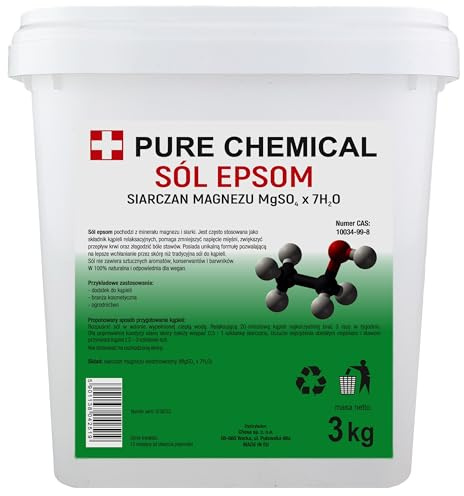 PURE CHEMICAL Epsom Salz 3kg – Bittersalz Magnesiumsulfat – Natürliches Badesalz & Fußbad – Muskelentspannung, Detox, Wellness, Ohne Zusätze, Vegan,