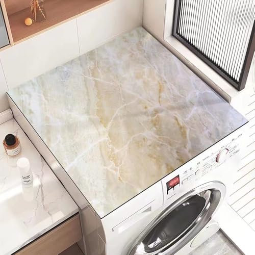 Odot Tapis de Protection pour Dessus de Machine à Laver, Motif de Marbre Blanc Antidérapant Housse de Machine à Laver pour Machine à Laver ou Sèche-Linge Buanderie Réfrigérateur Cuisine (f,60x60cm)