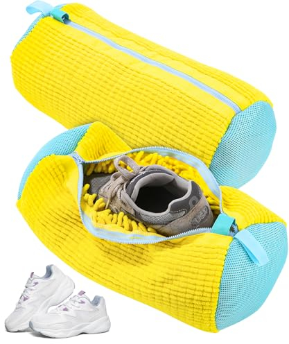 Bixury Sacchetti per Scarpe Sacchetti Lavatrice, 2 Pezzi Lavanderia Sacchetto Lavatrice con Cerniera e pulizia a 360°, Sacchetto Scarpe Lavatrice per Organizzatore, Lavatrice e Viaggio (Giallo)