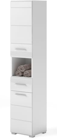 Inn.Furn Badezimmer Bad Hochschrank weiß Hochglanz Badschrank Schrank 30 x 182 cm Leon
