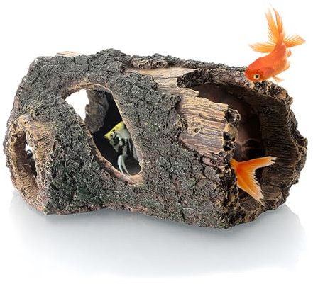 Vikrami Illumination Aquarium Large Fighting Fish Wooden Resin Hollow Tree Trunk Decoration Artificial Wooden Fishs House Cave Woodens Small Fishs Hidden Landscape Crafts (L)
