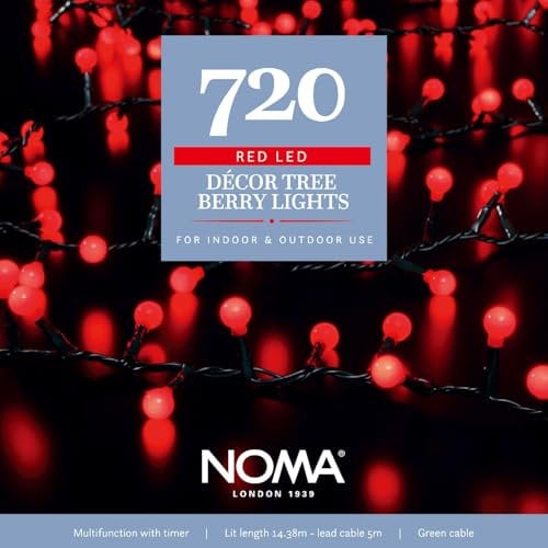 NOMA Red Berry Decor Christmas Light, 720 Vibrant Red LED's, 19.38 m