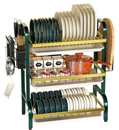 SDFJKHRD Escurreplatos, Organizador De Escurridor De Platos Gran Capacidad con Bandeja Recogegotas, Escurreplatos Encima del Fregadero,Ahorrar Espacio,3 Layer,Luxurious