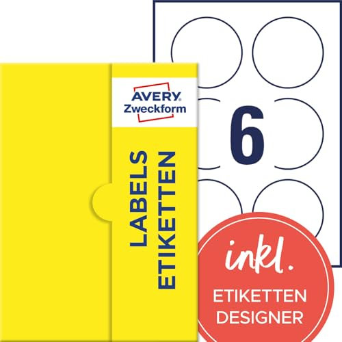 AVERY Zweckform P4871-20 Namensetiketten (120 Namensaufkleber rund, Ø80mm auf A4, selbstklebend, bedruckbare Textiletiketten aus Acetatseide für Laserdrucker, rückstandsfrei ablösbar) 20 Blatt, weiß