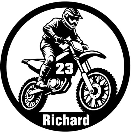Personalisiert Wandtattoo Motorrad mit Name und Nummer Dirt Bike Wandaufkleber Wandsticker für Kinderzimmer Wohnzimmer Schlafzimmer Wanddeko,Geschenk für Kinder Junge Teenager Männer