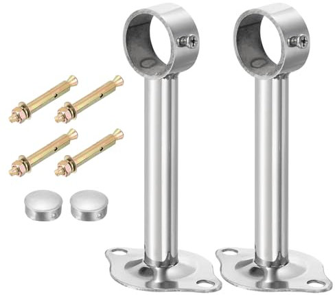 QUARKZMAN 4 Set Supporto Bastone Tenda Soffitto, Adatto a Tubo 32mm/1,26 Lunghezza 150mm/5,91 Ganci Asta Bastoni per Tende Acciaio Inossidabile per Pareti Armadio Tubo Asta Tenda, Argento