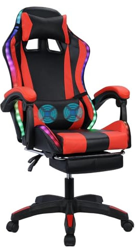 warkul Gaming Chair, Swivel Chair with Bluetooth Speakers and RGB LED Lights, Ergonomic Heavy Duty Computer Chair Height-Adjustable Office Chair for Adult Girls, Boys (Red)