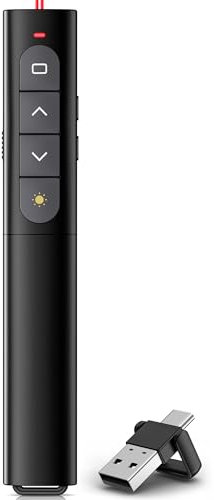 Wireless Presentation Clicker with Telescopic Pointer Stick,Rechargeable Presenter Remote Light Pointer with Touch Screen Stylus Pen and Digital Display,USB Slide Clicker for PowerPoint MAC PC Laptops