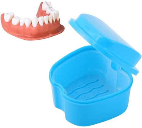 IWOWHERO Denture Bath Box Mit Strainer Praktische Aufbewahrung Für Zahnprothesen Tragbar Und Robust Für Reisen Skyblau