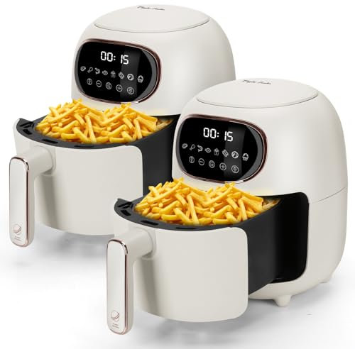 Taylor Swoden Freidora sin aceite, freidora de aire de 1300W, diseño compacto, 3L capacidad, pantalla LED táctil, 8 menús de cocinado preestablecidos. Cesta antiadherente. Color blanco, 2 Unidades