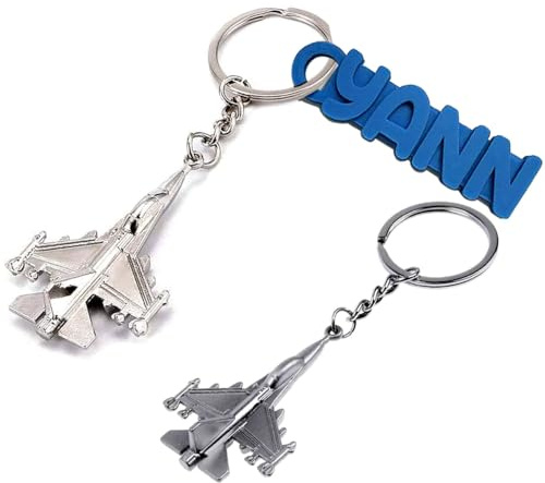 Porte-Clés Original, Avec ou Sans Prénom, Avion de Chasse, Aviation, Aviateur, Maverick, Personnalisable, Bijou de Sac, Porte Clef pour Homme et Femme (Style 1 avec Prénom)