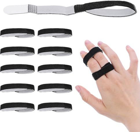 Wanmu Buddy Tape Fingerriemen, Fingerbandagen mit gepolstertem Klettverschluss, für verletzte, verklemmte, geschwollene Finger, waschbar und wiederverwendbar, 10 Stück (schwarz)