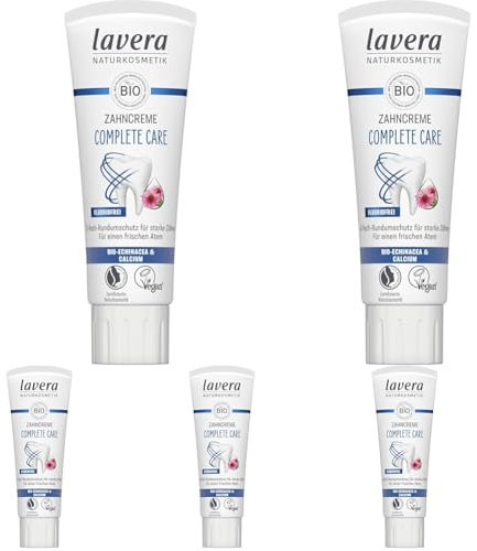 lavera Zahncreme Complete Care Fluoridfrei - 5-facher Schutz - Bio-Pflanzenwirkstoffe - Bio Echinacea & Calcium - Vegan - Naturkosmetik - 75 ml (Packung mit 5)